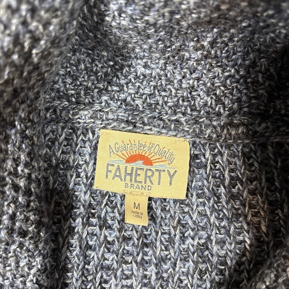 Faherty Marled Shawl Cardigan Men M Blue Cotton Cashmere Preppy Academia Grandpa - Picture 3 of 8